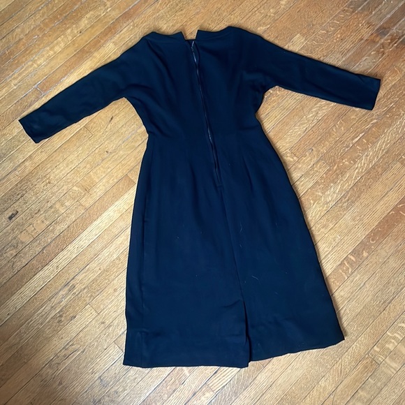 Vintage 1960’s Black Wool Wiggle Dress w Back Metal Zipper, Slash Neck & Pocket - Picture 15 of 16